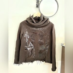Veronique Miljkovitch Dark Olive Distressed Women's Sweater XS